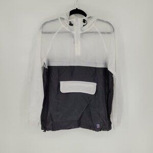 Phat Farm Mens small black white hooded windbreaker pullover zip pocket